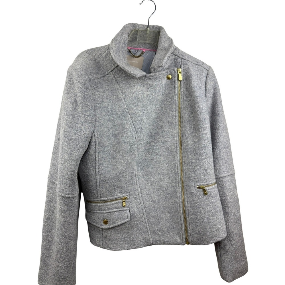 Banana Republic Womens XL Grey Wool Blend Moto Jacket Gold Zip Size XL